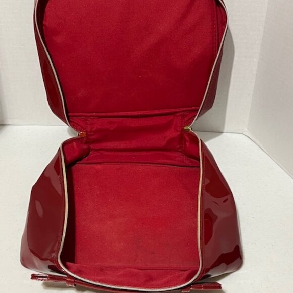Estee Lauder Red Vinyl Cosmetic Make Up Zip Train Travel Case Bag 11.5"w/Handle - Picture 12 of 16